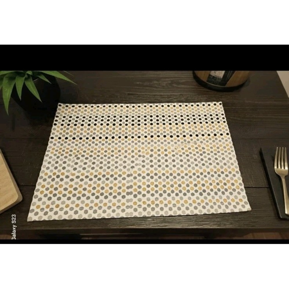Set of 7 Crate and Barrel Sequin Geometric‎ Placemats Metallic Gold Black  Gray